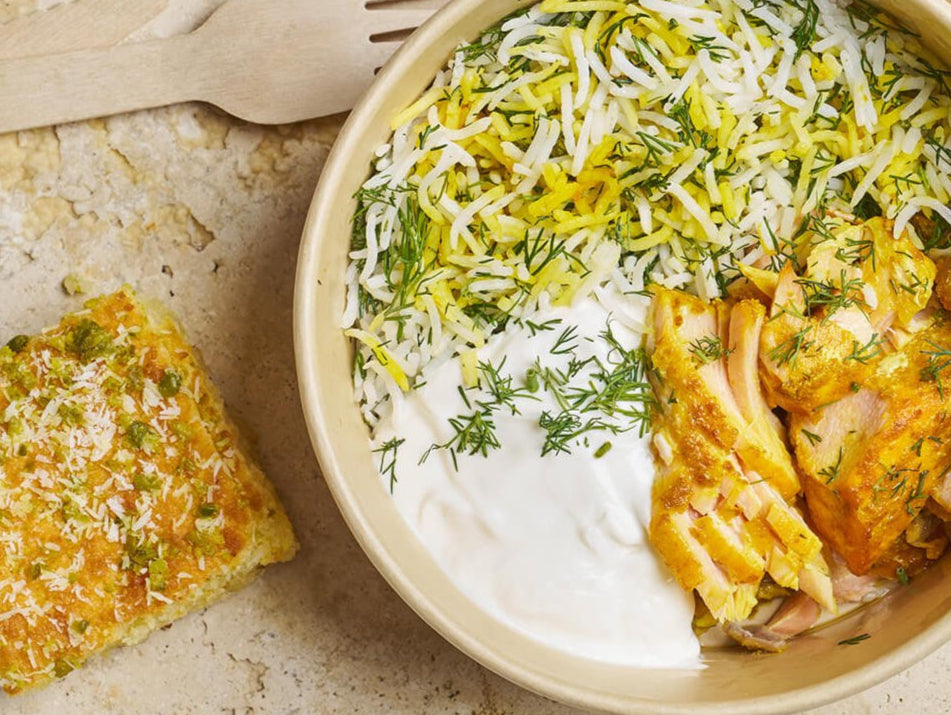 Formule duo Saumon "Sabzi Polo Mahi" et dessert - Les Cuistots Migrateurs