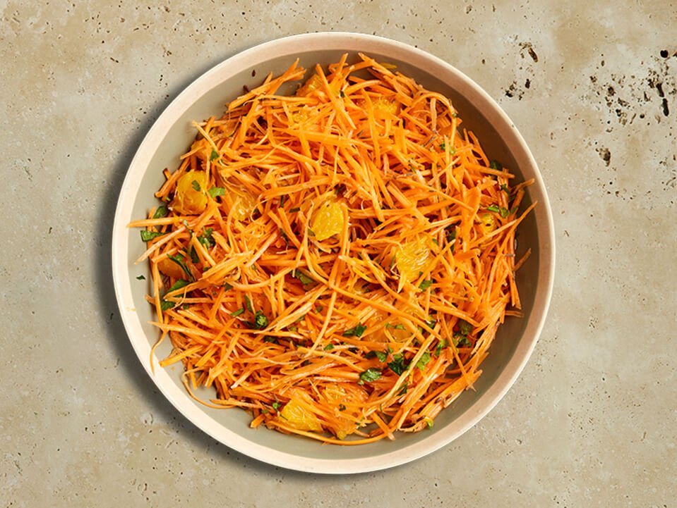 Salade Jzar - Salade de carottes, vinaigrette à l'orange et au cumin - Les Cuistots Migrateurs