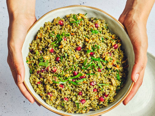 Freekeh - Salade de blé vert fumé, amandes, pignons et grenade