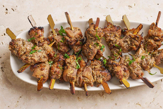 Brochettes Kabab-e Morgh - Poulet mariné aux noix et mélasse de grenade - Les Cuistots Migrateurs