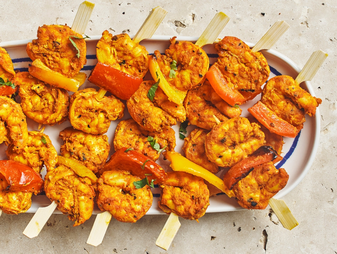 Brochettes Shrimp Devilled - Crevettes pimentées et poivron rôti - Les Cuistots Migrateurs