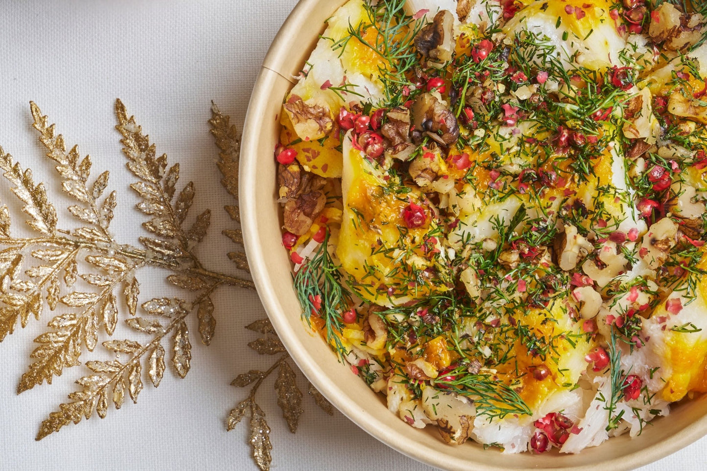 Mahi Safran - Cabillaud nacré à aneth, riz aux écorces d’oranges et sauce safranée - Les Cuistots Migrateurs