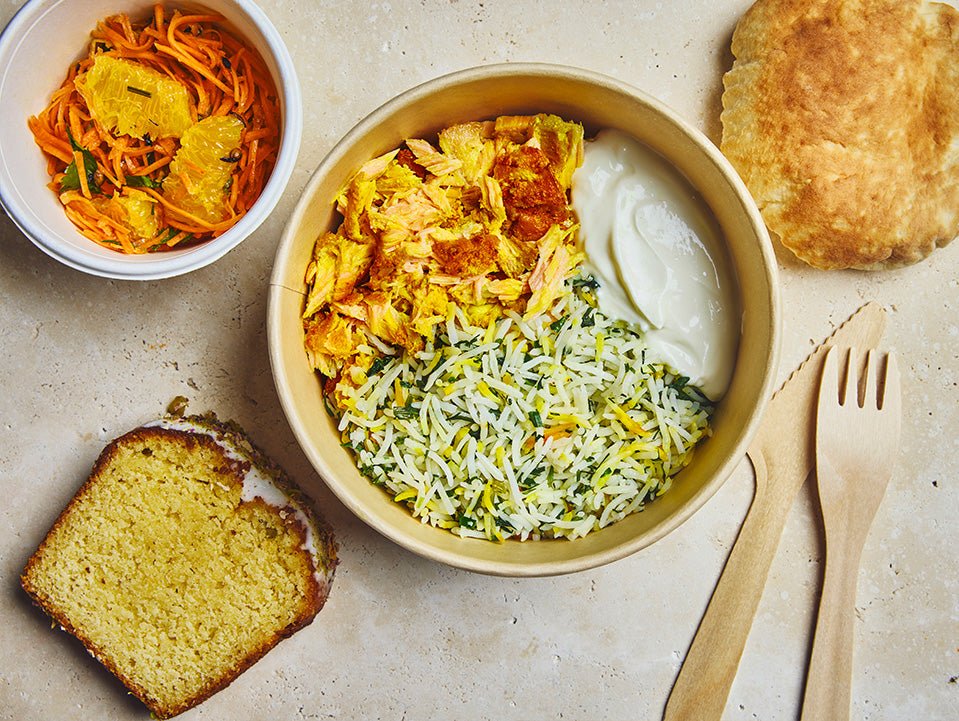 Plateau - repas Saumon "Sabzi Polo Mahi" - Les Cuistots Migrateurs