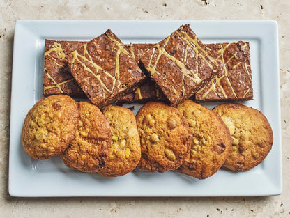Brownies Chocolat, Tahiné et Cookies Pistache, Fleur d'oranger - Les Cuistots Migrateurs