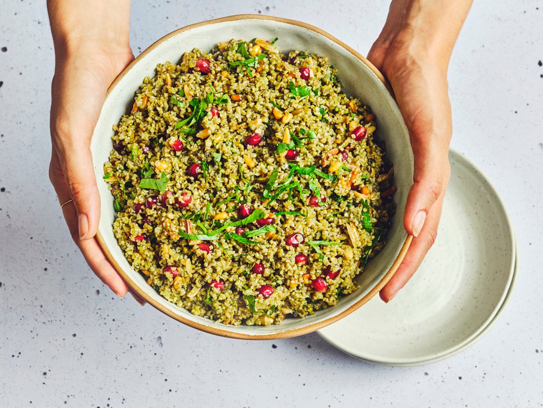 Freekeh - Salade de blé vert fumé, amandes, pignons et grenade